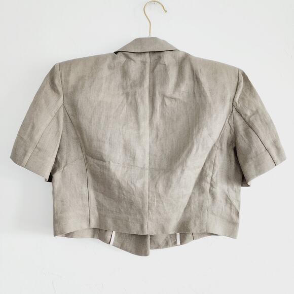 Zara Neutral Khaki Beige Short Sleeve Cropped Linen Blazer Jacket Size Medium - Picture 5 of 10